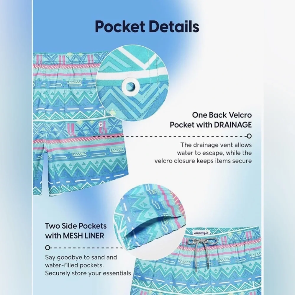 NEw- Medium Saint Barth Aqua and Pink Patterned Swim board shorts Trunks Men’s